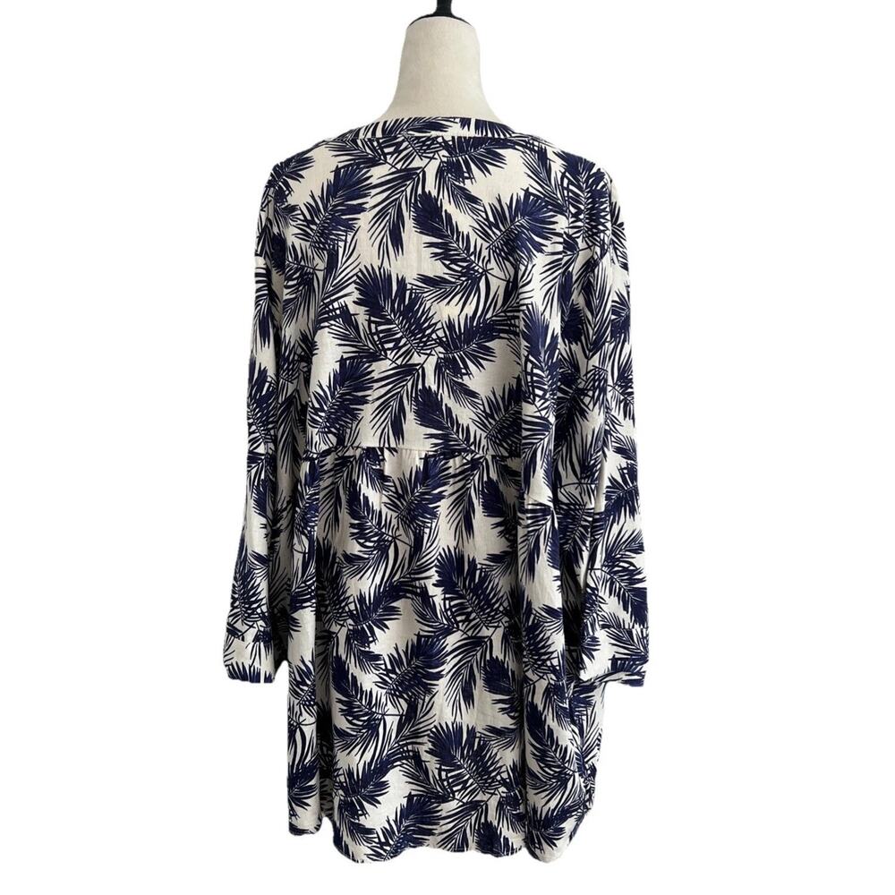 Jones & Co Linen Blend Blouse Top Women 3X  3/4 Sleeves Babydoll Blue Cream NWOT - Picture 2 of 12